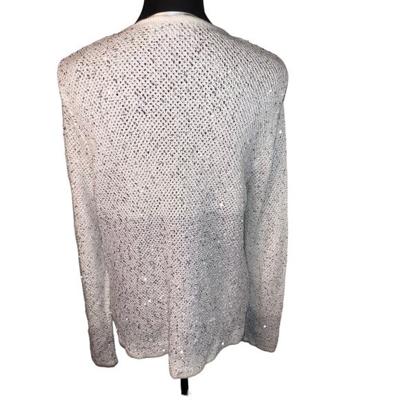 Laura Ashley large ladies white open knit silver sequent pocket zip cardigan - Picture 5 of 10